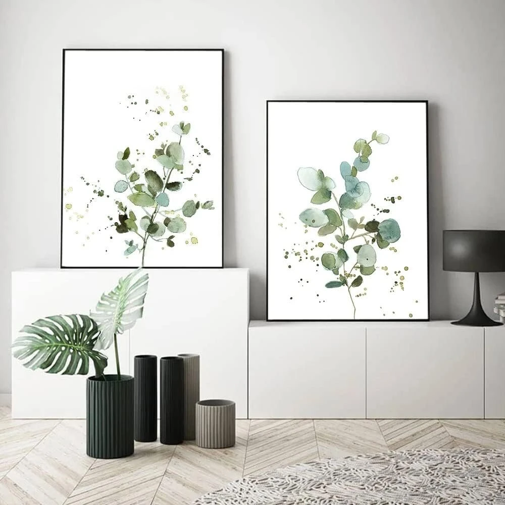 Plakatas Rinkinys 2 paveikslų, abstraktūs lapai, modernūs sienų meno kūriniai (40x50 cm)