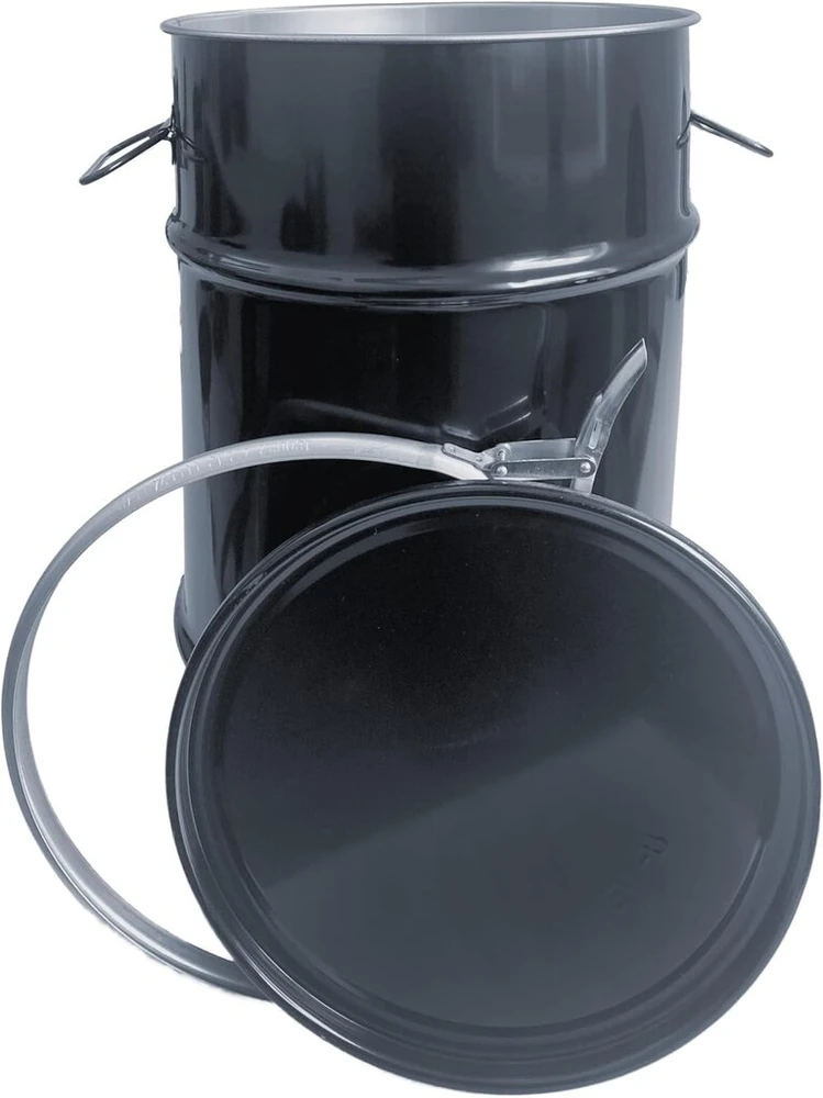 Plasteo® 60 litrų plieninė statinė su dangteliu, hobbock tipo, antracito pilka, su Un patvirtinimu, pagaminta Vokietijoje, skirta sandėliavimui, transportavimui ir laikymui, tvirta, stabili, hermetiška, užrakinama