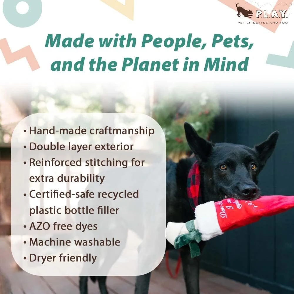 P.l.a.y. Pet Lifestyle And You pliušinis žaislas šuniui - Merry Woofmas kolekcija - Good Dog kojinė, 90 g