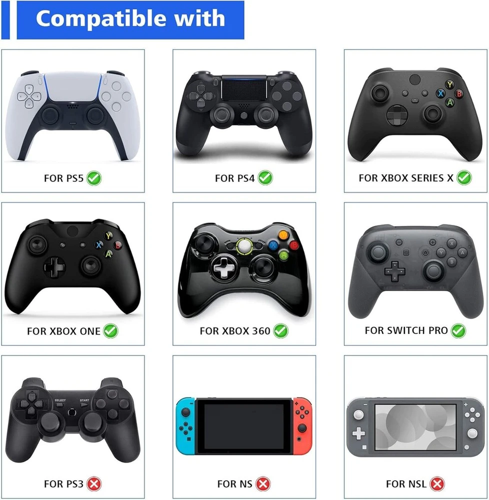 Playvital nykščio valdiklio dangteliai, analoginio valdiklio priedai, skirti Nintendo Switch Pro Controller, XBOX Series X&s, Ps5, Ps4, XBOX One, XBOX One X/s (paaukštinti taškai ir kniedės, juodi)