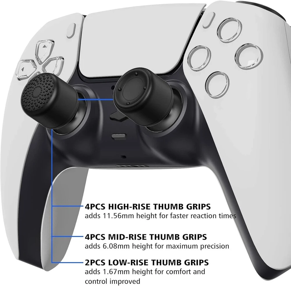 Playvital nykščio valdiklio dangteliai, analoginio valdiklio priedai, skirti Nintendo Switch Pro Controller, XBOX Series X&s, Ps5, Ps4, XBOX One, XBOX One X/s (paaukštinti taškai ir kniedės, juodi)
