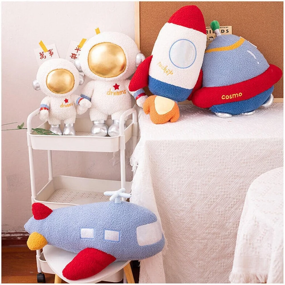 Pliušinis žaislas astronautas Kawaii, minkštas pliušinis žaislas-pagalvėlė, kosmoso pliušiniai žaislai vaikų kambariui (raketa)