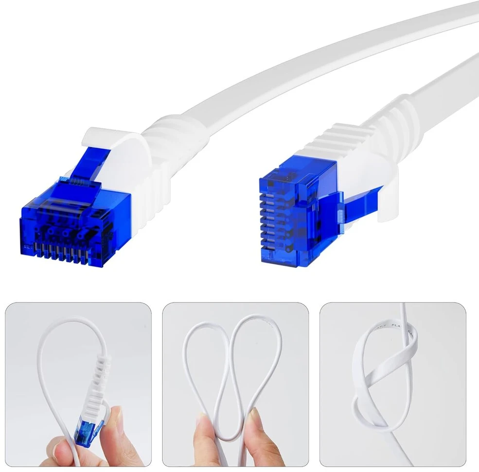 Plokščias Ethernet kabelis Cat 6, 5m, baltas, lauko ir vidaus