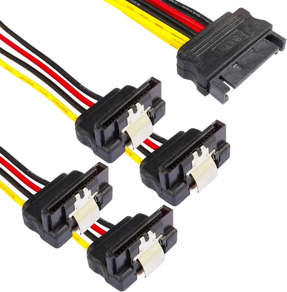 Poppstar – 1x 20 cm sata maitinimo kabelio adapteris (4 krypčių) (1 x tiesus kištukas į 4x kampines jungtis), adapteriai kietieji diskai, ssd, pagrindinės plokštės, pc bokštai ir daugiau