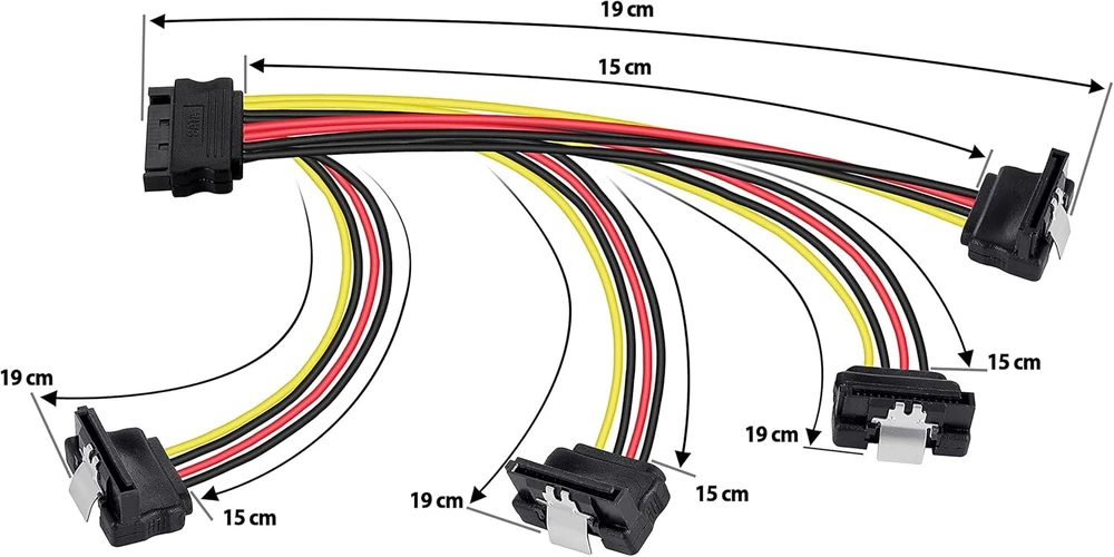 Poppstar – 1x 20 cm sata maitinimo kabelio adapteris (4 krypčių) (1 x tiesus kištukas į 4x kampines jungtis), adapteriai kietieji diskai, ssd, pagrindinės plokštės, pc bokštai ir daugiau