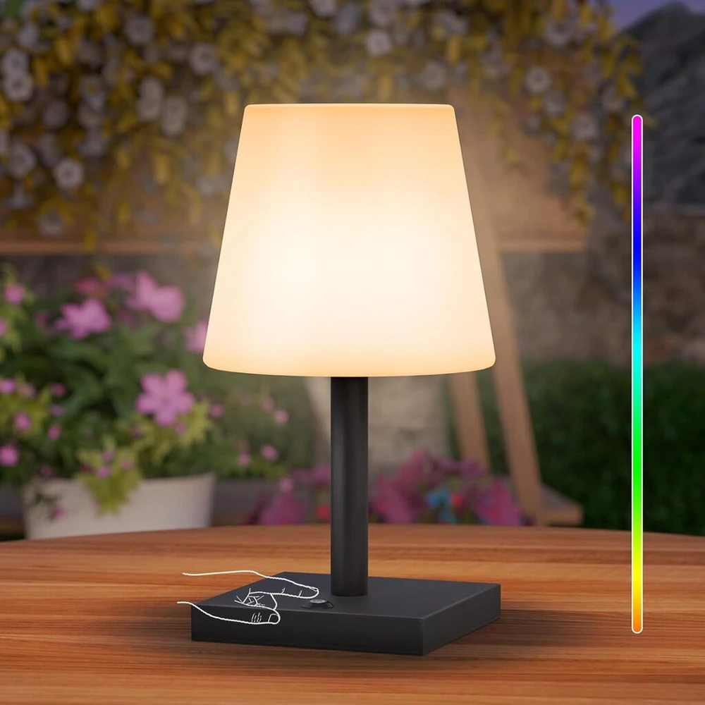 Postlucky led stalinė lempa, belaidė, pritemdoma, šiltai balta ir rgb led stalinė lempa, skirta naudoti lauke, įkraunama per usb, belaidė led akumuliatorinė stalinė lempa su nuotoliniu valdymu, ip44 atspari vandeniui, skirta naudoti patalpose / lauke