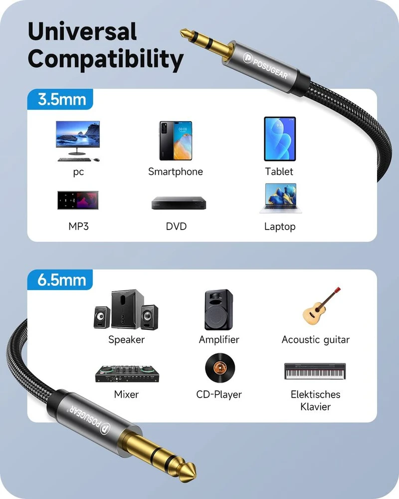 Posugear 3.5 mm į 6.35 mm stereo garso kabelis, 1m