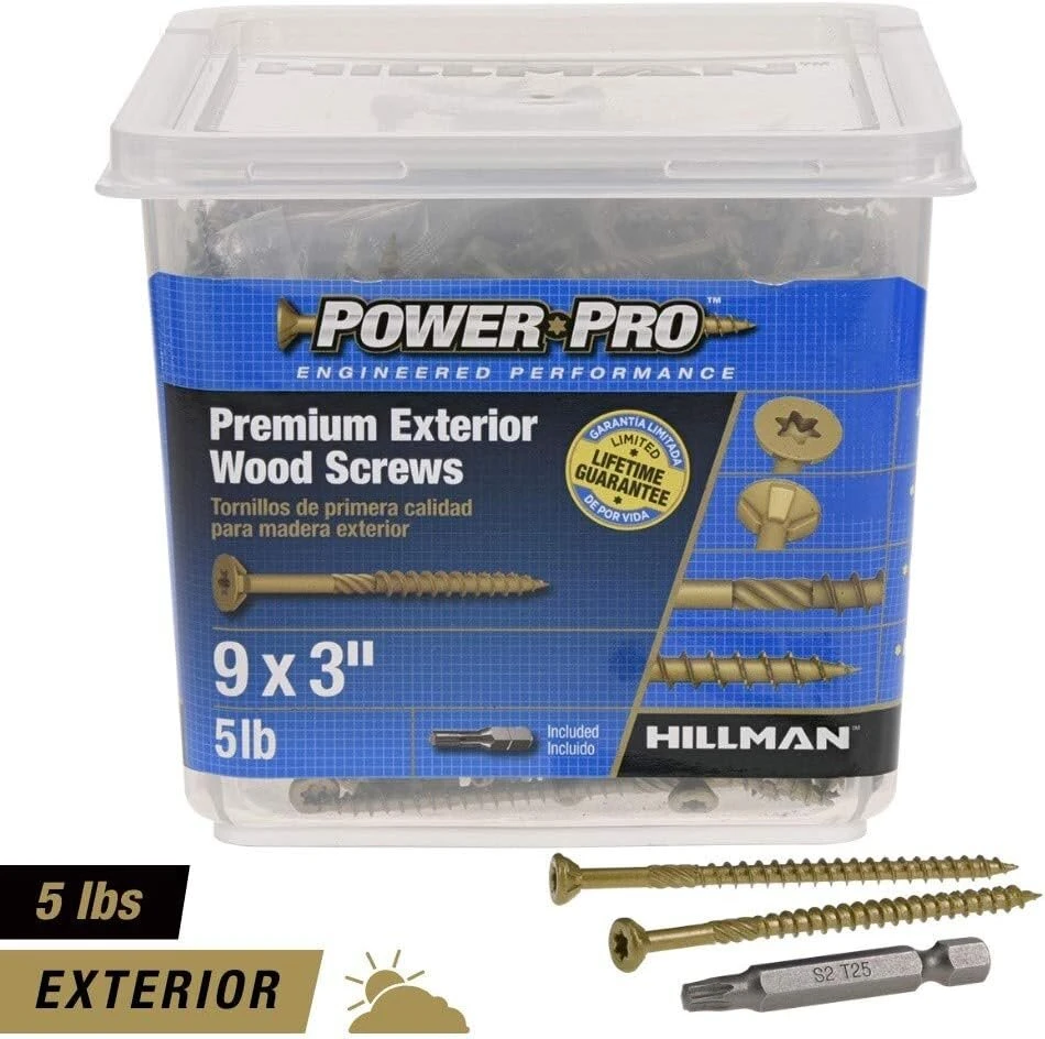 Power Pro Premium lauko medienos ir terasos varžtai, atsparūs rūdims, skirti naudoti lauke, bronzinė danga, 5 lb kibiras