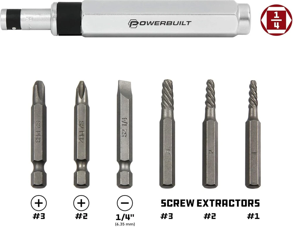 Powerbuilt 7 dalių mini smūginio veržliarakčio ir traukiklio rinkinys, rankiniai įrankiai