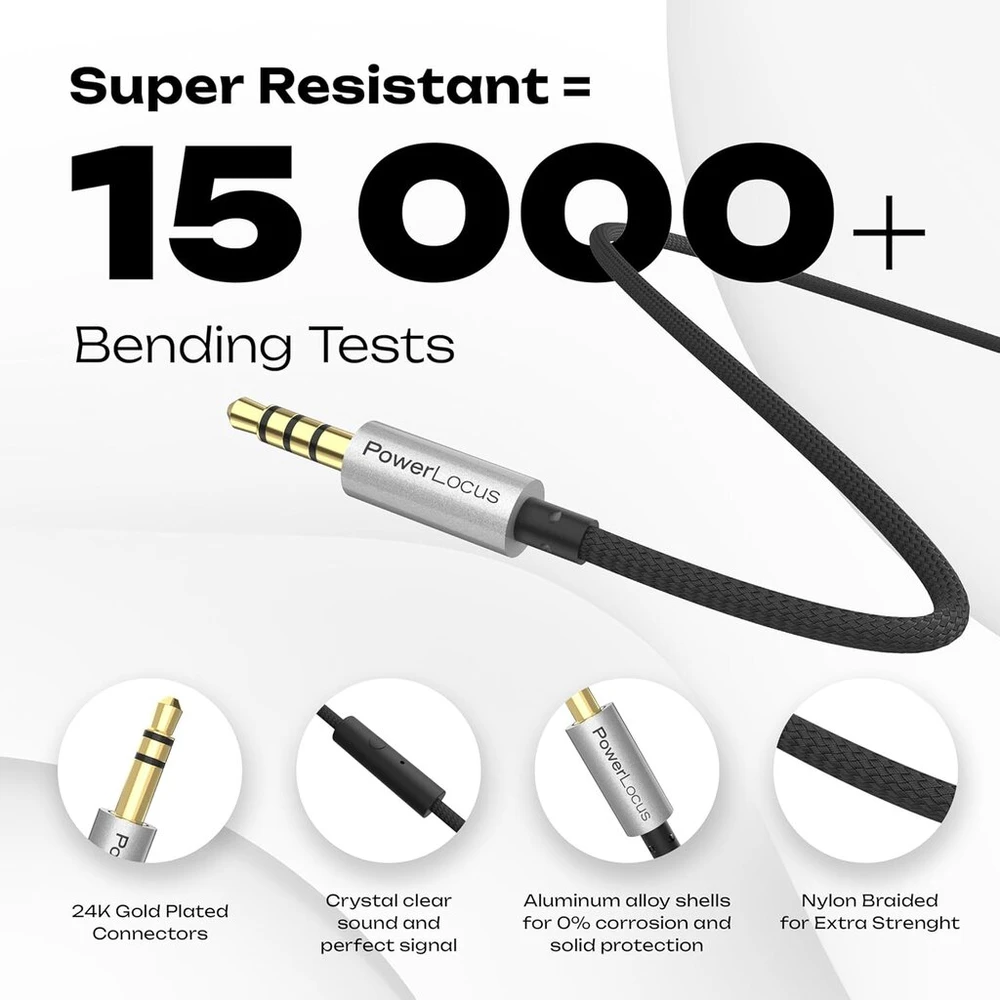 Powerlocus Aux laidas 3.5 mm Jack laidas 1 m, 3.5 mm Jack į Jack audio laidas su mikrofonu, 3.5 mm Jack laidas ausinėms, mobiliesiems telefonams, planšetiniams kompiuteriams, garsiakalbiams, Pc, Mp3/mp4 grotuvams, automobilių stereo sistemoms ir t.t.