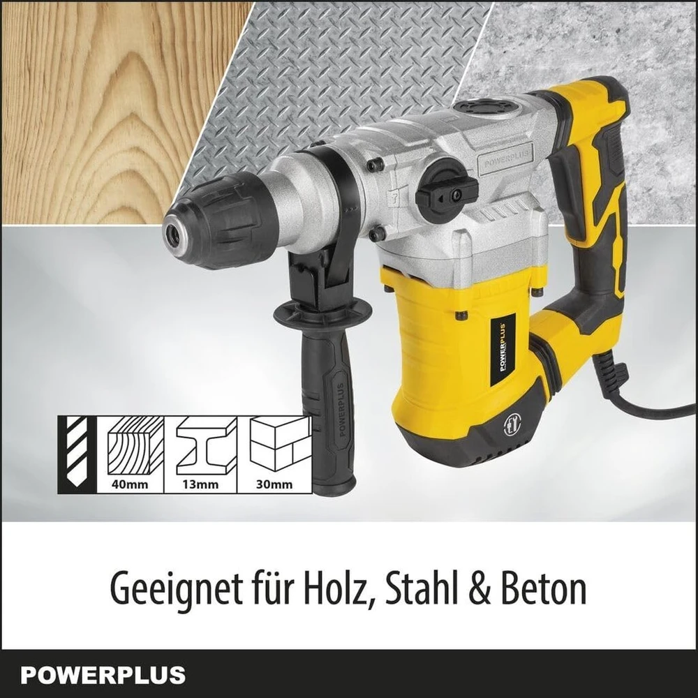 Powerplus Powx11721 kombinuotas gręžtuvas gręžimui, kalimui ir kalimui su smūgiu – kombinuotas gręžtuvas kaip perforatorius ir skaldymo plaktukas rinkinyje su dėklu ir priedais, tokiais kaip kaltas ir grąžtas
