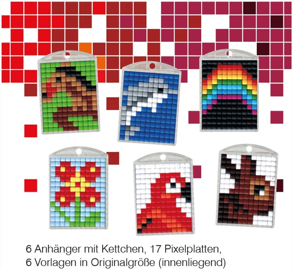 Pracht Creatives Hobby P90006-63501 - Pixel Fun kūrybinis rinkinys 6 pakabukams, raktų pakabukas vaikams, berniukams ir mergaitėms - puikiai tinka kaip maža dovana ar vakarėlio atributas vaikų gimtadienio vakarėliams, kūrybinis rinkinys 4