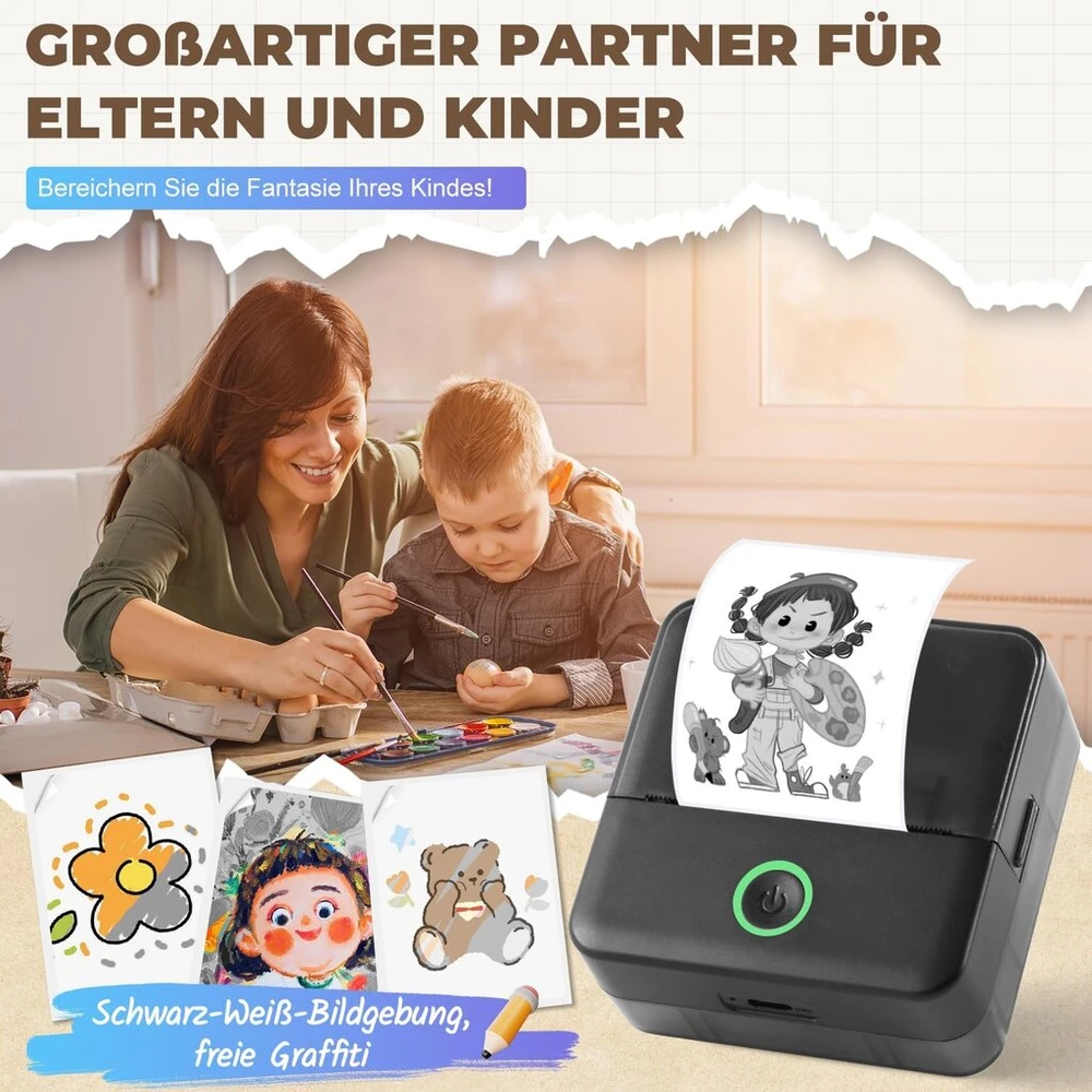 Praoahei mini spausdintuvas, nešiojamas nuotraukų spausdintuvas su 10 spausdinimo popieriaus ritinėlių, bluetooth etikečių spausdintuvas, terminis spausdintuvas užrašams, nuotraukoms, dienoraščiams, „pasidaryk pats“, suderinamas su ios ir android (juodas)