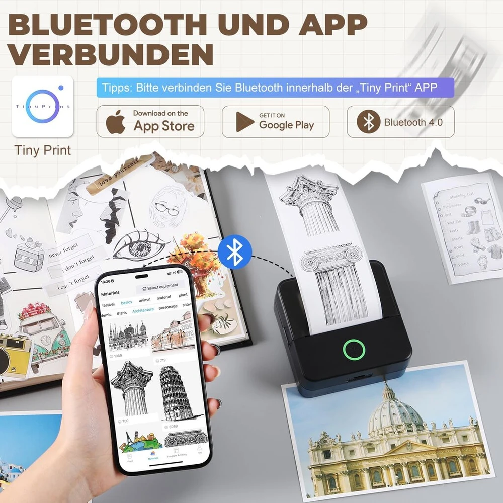 Praoahei mini spausdintuvas, nešiojamas nuotraukų spausdintuvas su 10 spausdinimo popieriaus ritinėlių, bluetooth etikečių spausdintuvas, terminis spausdintuvas užrašams, nuotraukoms, dienoraščiams, „pasidaryk pats“, suderinamas su ios ir android (juodas)