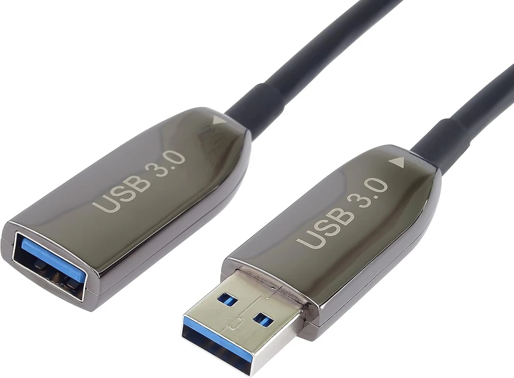 Premiumcord Usb 3.0 optinis ilginamasis kabelis 50 m (aoc), šviesolaidinis kabelis, duomenų kabelis Superspeed iki 5 Gbit/s, įkrovimo kabelis, Usb 3.0 A tipo mama į tėtį, 9pin, spalva juoda, ilgis 50 m