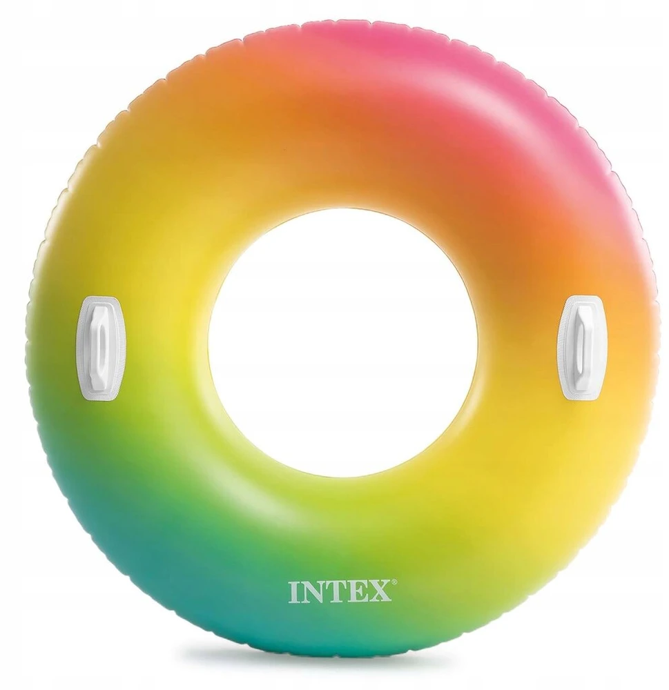 Pripučiamas plaukimo ratas vaivorykštė Intex didelis xxl fotelis su rankenomis 119 cm