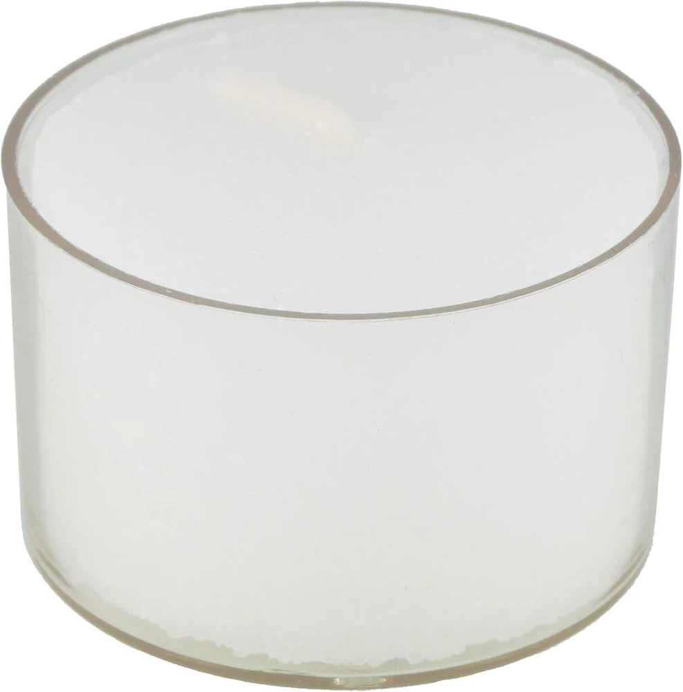 Pritogo arbatinės žvakutės su plastikiniu korpusu, baltos, 100 vnt., skersmuo 3,8 x 2,5 cm, be suodžių, degimo trukmė: 9 valandos
