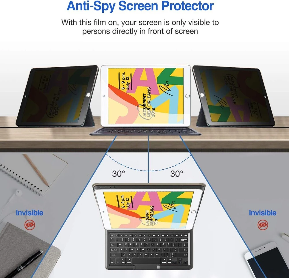 Procase itin plona ekrano apsauga nuo šnipinėjimo, privatumo stiklas, skirtas Ipad 10.2 colių 8 kartos 2020 / 7 kartos 2019