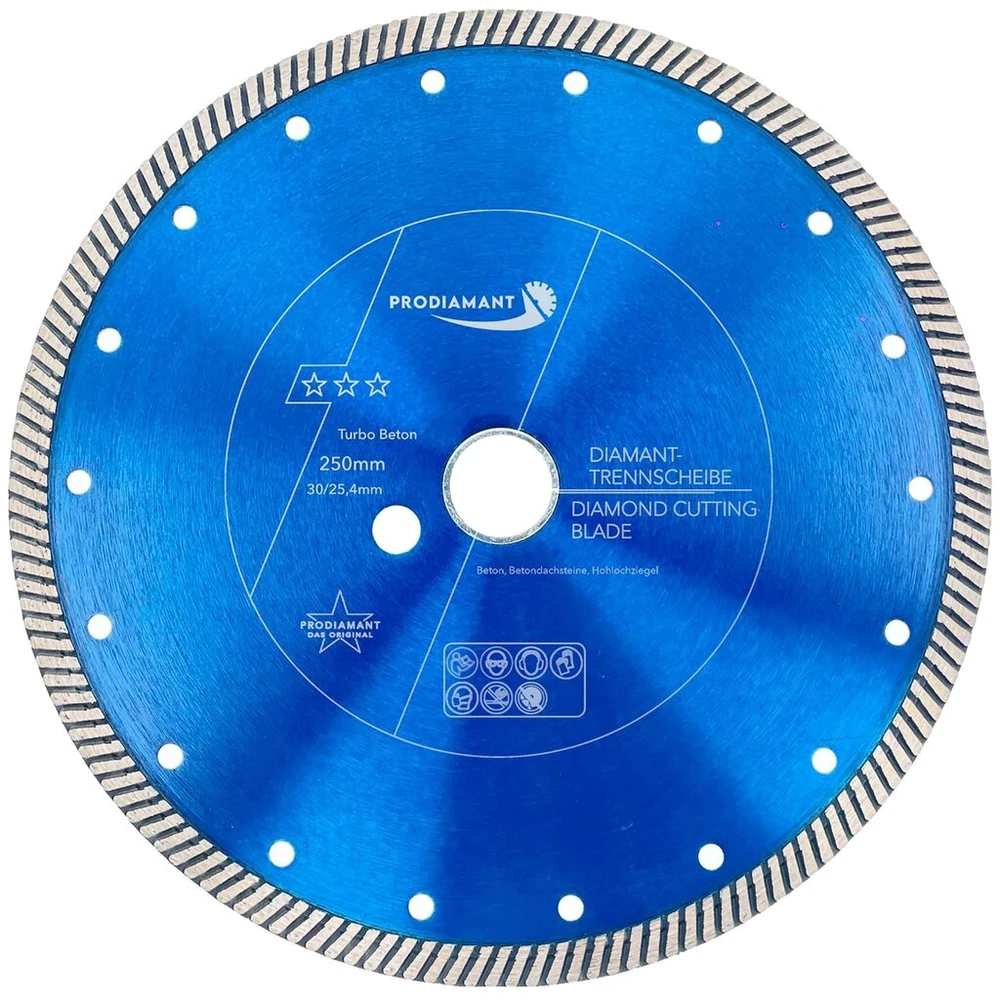Prodiamant Premium deimantinis pjovimo diskas betonui Turbo 250 mm x 30 mm su žiedu 25,4 mm, deimantinis pjovimo diskas 250 mm
