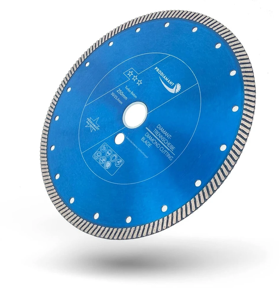 Prodiamant Premium deimantinis pjovimo diskas betonui Turbo 250 mm x 30 mm su žiedu 25,4 mm, deimantinis pjovimo diskas 250 mm