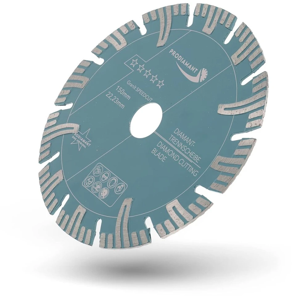 Prodiamant profesionalus deimantinis pjovimo diskas granitui Super Speed Cut Double Pack 150 mm x 22.2 mm su apsauginiais segmentais sienų griovelių frezoms