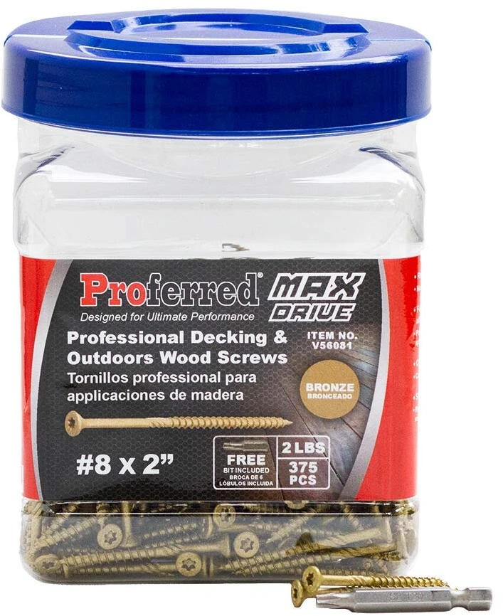 Proferred profesionalūs terasos ir lauko medienos varžtai 6-lobe bronze Skt® danga, 1500 valandų druskos purškimo testas, #8 X 2", 1