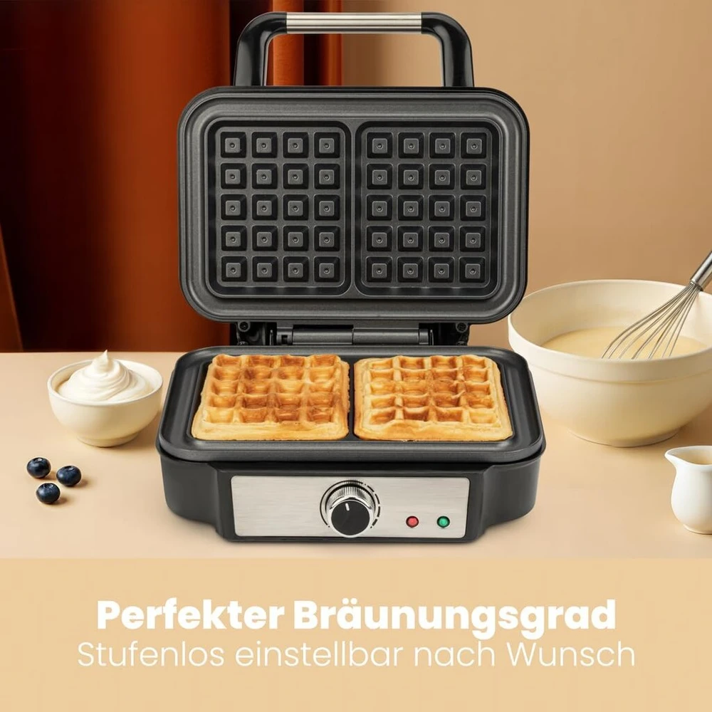 Proficook® vaflinė belgiškiems vafliams su 2 kepimo paviršiais | Vaflinė belgiški vafliams | Nelimpantis kepimo paviršius | Tolygiai reguliuojamas apskrudimo lygis | Nerūdijantis plienas | 1000 W | Pc-wa
