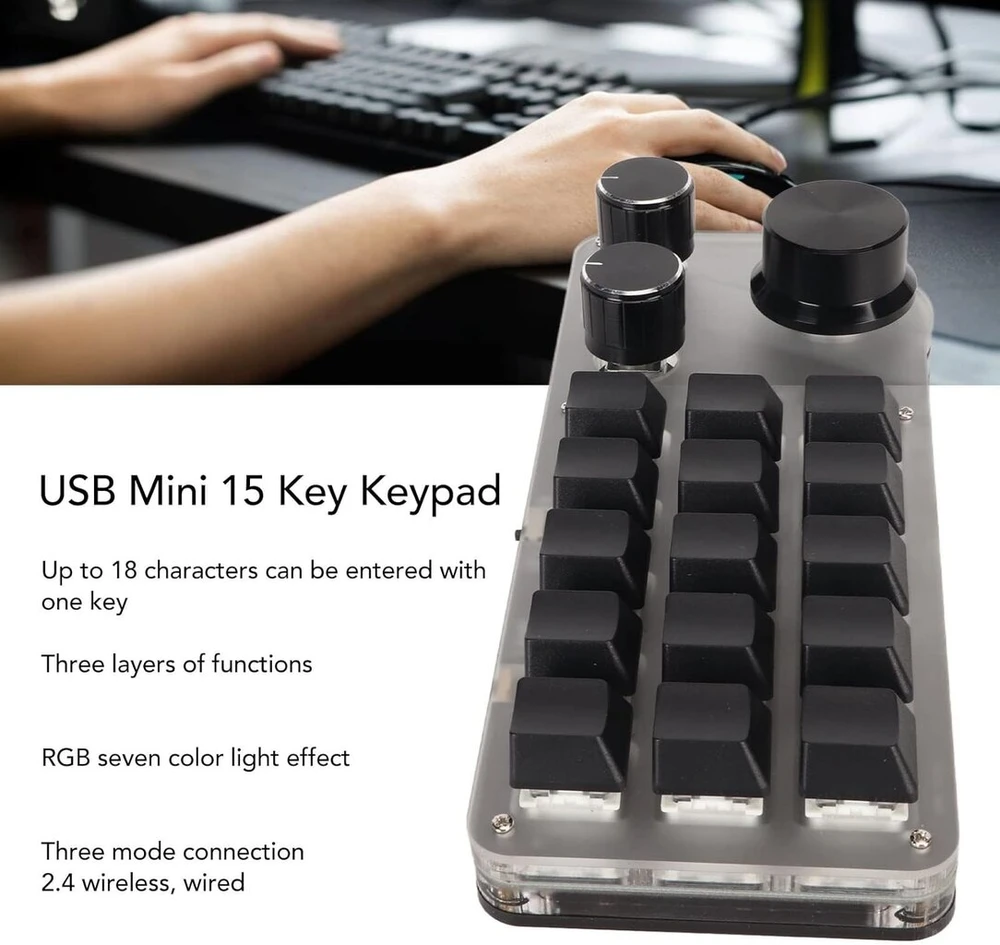 Programuojama mechaninė klaviatūra su 15 klavišų, Usb, 3 jungčių režimai