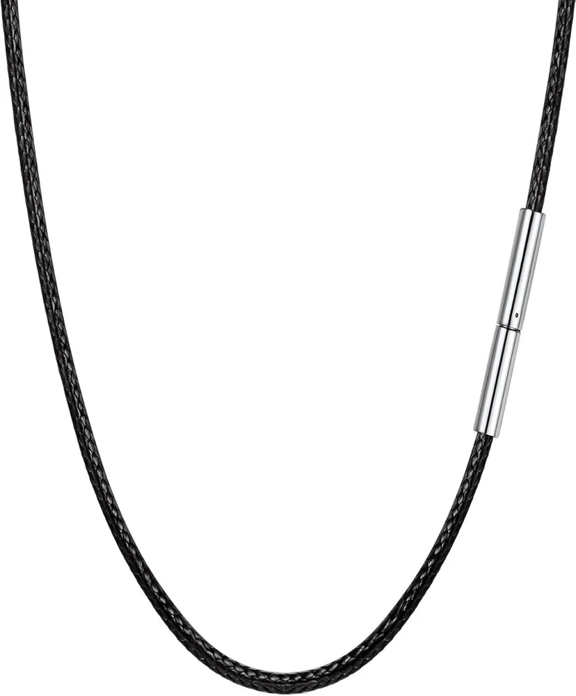Prosteel 2 mm dirbtinės odos grandinėlė vyrams ir moterims, poliesterio juodas virvelės kaklo papuošalas su nerūdijančio plieno užsegimu, grandinėlės ilgis 41/46/51/55/61/66/71/76 cm