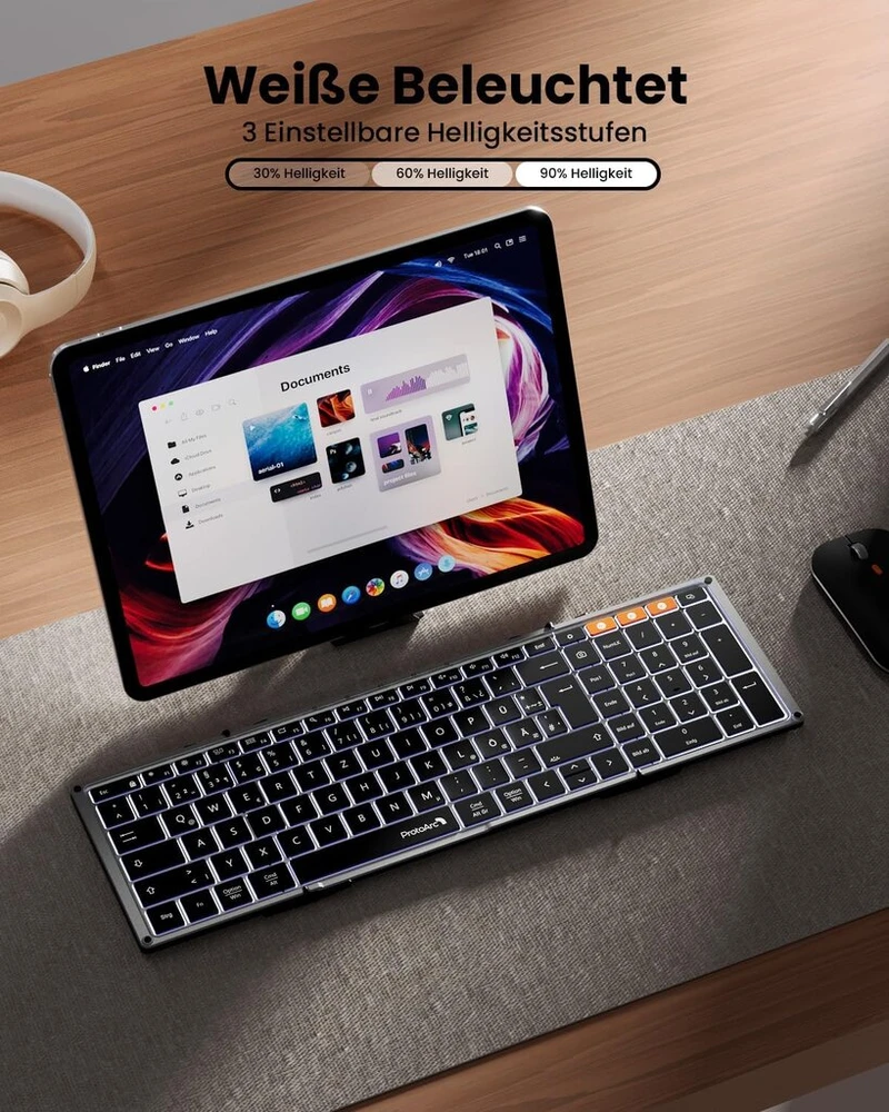 Protoarc Xk01 Plus Bluetooth Qwertz sulankstoma klaviatūra su skaičių klaviatūra su 3 kanalais, skirta Ipad Ios Android Windows nešiojamam kompiuteriui Pc - juoda