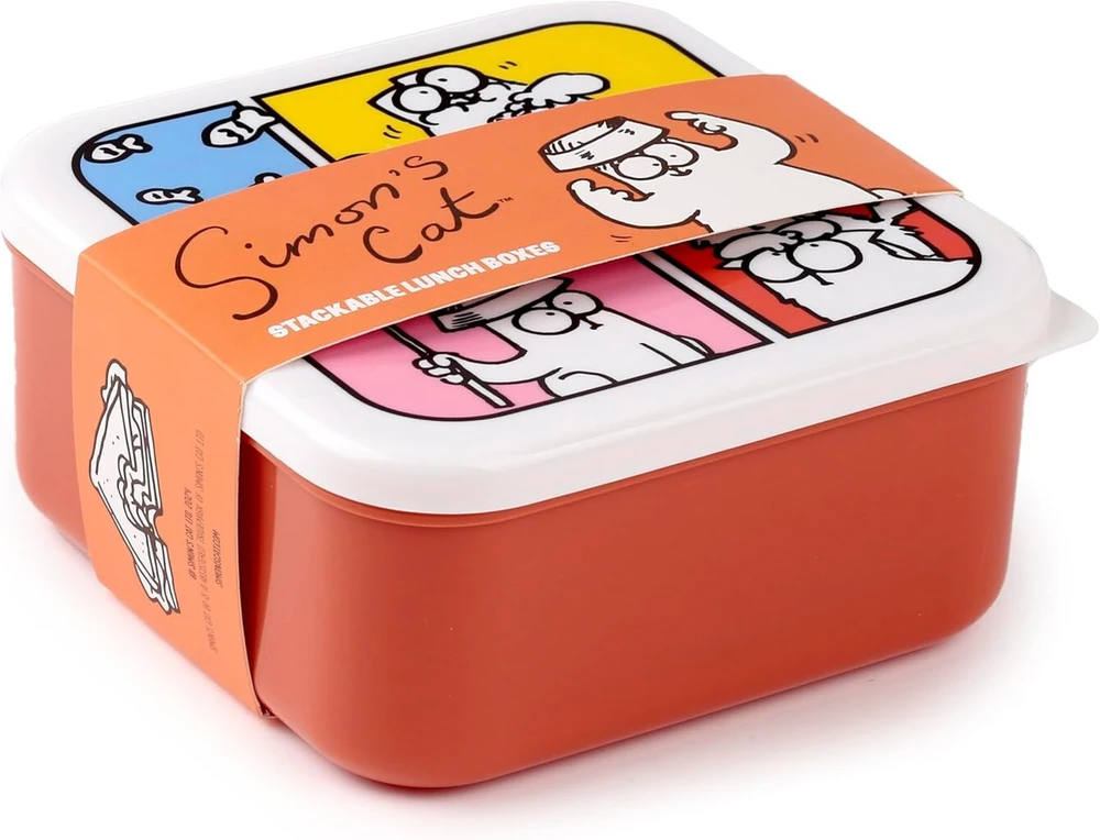 Puckator Simon's Cat Lbox108 3 dalių pietų dėžučių rinkinys, raudona, mėlyna, geltona