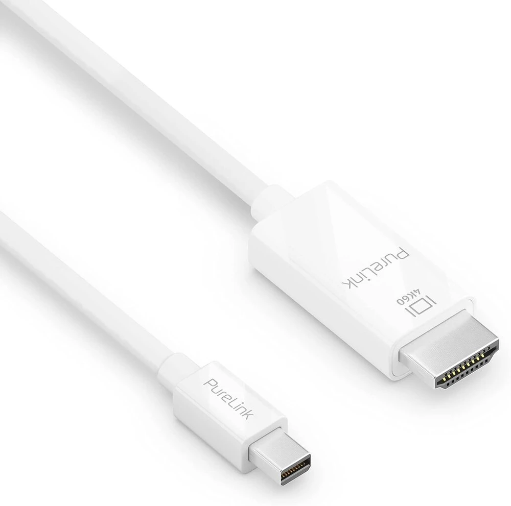 Purelink mini Displayport į High Speed Hdmi kabelis, 4k Ultra Hd 60hz, 18gb/s pralaidumas, paauksuoti kontaktai, 1,50m, baltas