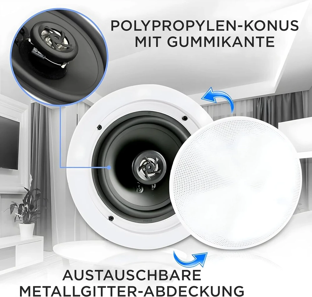 Kompiuterio kolonėlės Pyle pora 6.5" bluetooth įleidžiamų į sieną/lubas 2 krypčių universali namų garso kolonėlių sistema su spyruoklinėmis greitosiomis jungtimis, polipropileno kūgiu, polimeriniu aukštų dažnių garsiakalbiu, stereo garsu, 200 W (pdicbt652rd)
