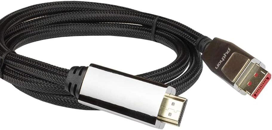 Python Series Premium Displayport 1.4 į Hdmi 2.0 jungties kabelis - 4k / Uhd @ 60hz - adapterio kabelis - trigubas ekranavimas, pilno metalo jungtis, paauksuotas varinis laidininkas - nailono pynė - juodas, 3 m