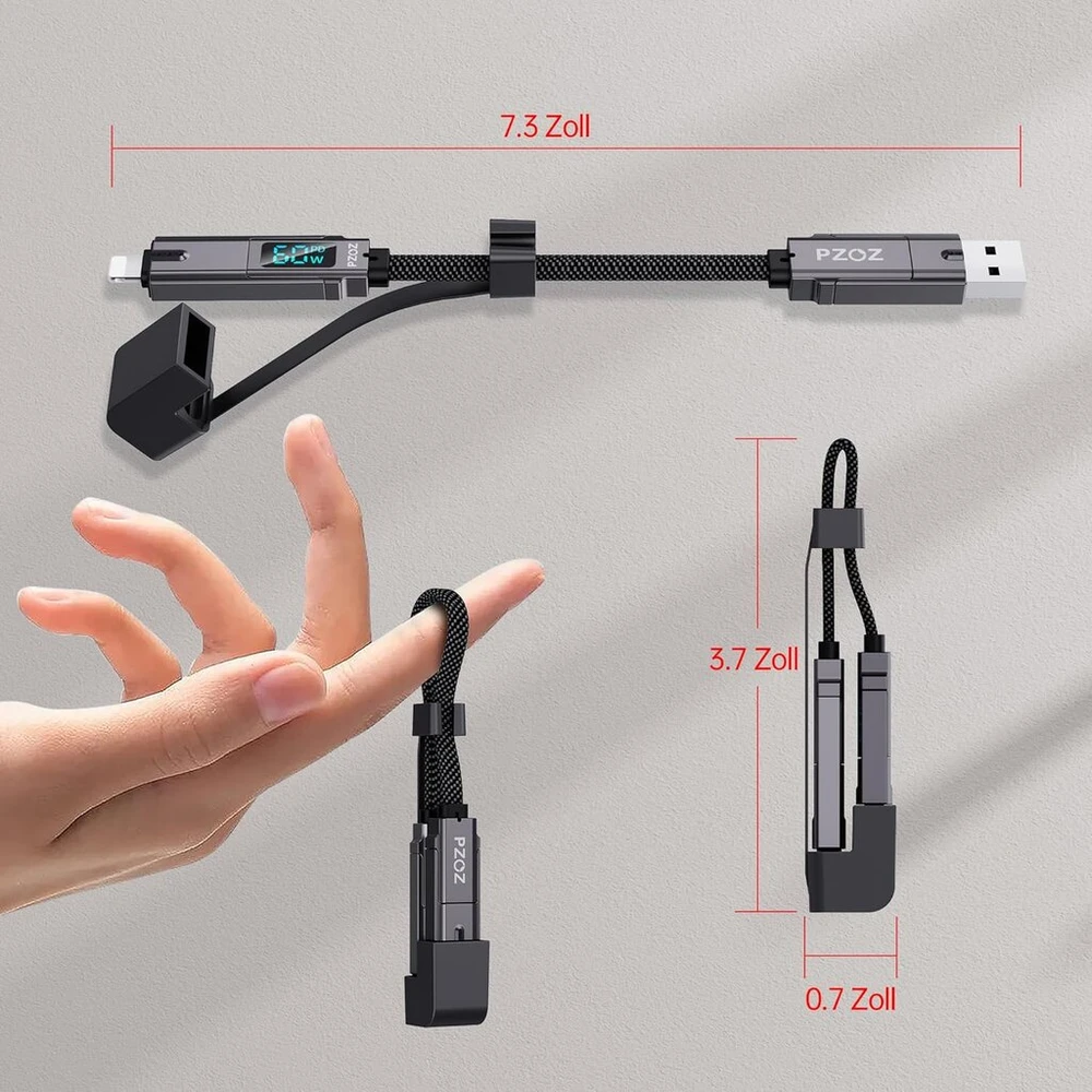 Pzoz 4-in-1 Led ekranas, greitas įkrovimo kabelis, 60 W, Usb C į Lightning/type C į Usb C/usb A į Lightning/usb A į Usb C daugiafunkcinis įkrovimo kabelis (60 W, 0.18 m)