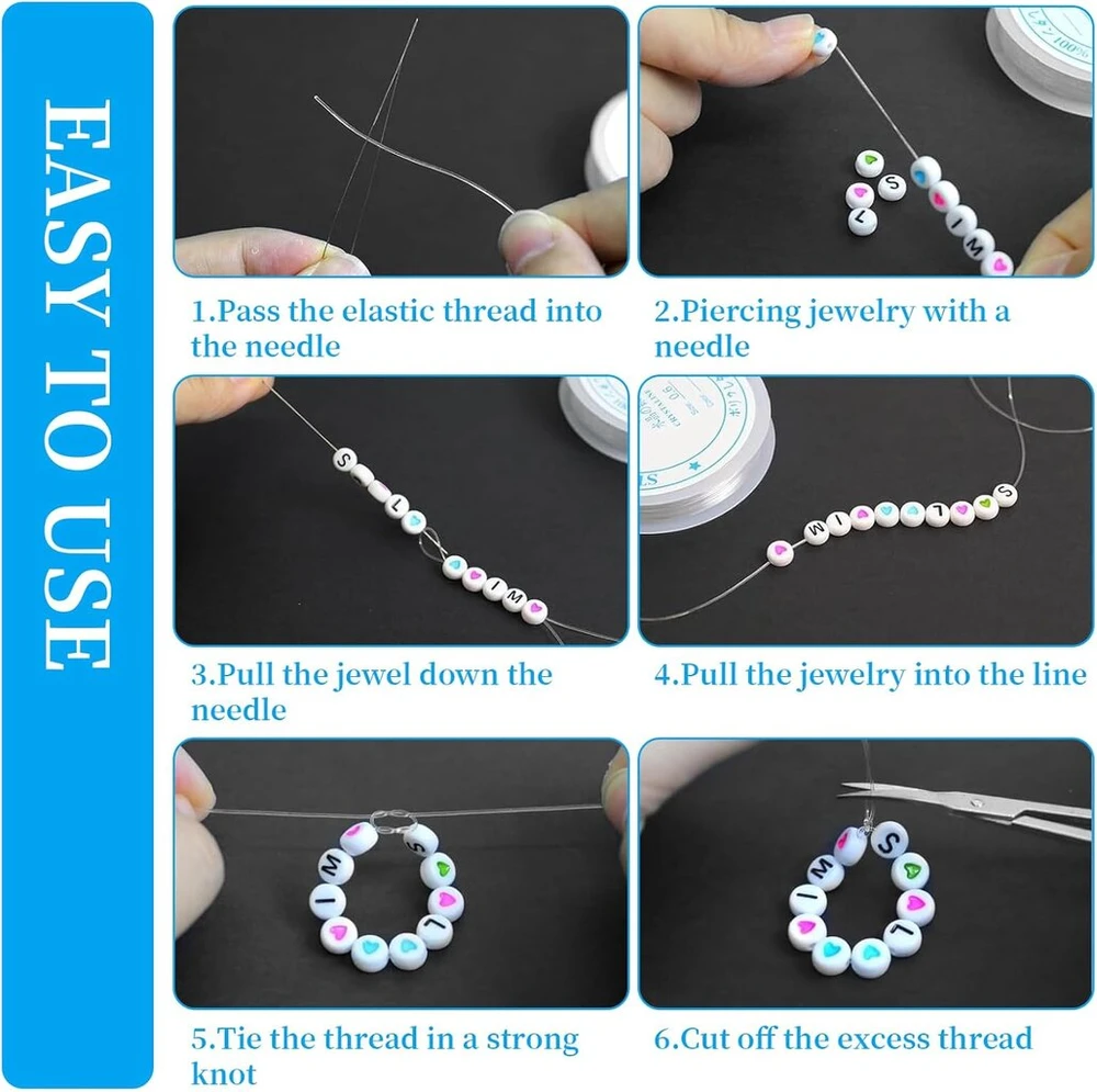 Qttrpcu 12 elastinės juostelės ritė apyrankėms, elastinė juostelė apyrankėms, atspari plyšimui, 1,0 mm, 0,8 mm, 0,7 mm, 0,6 mm, 0,5 mm, 0,4 mm elastinis juvelyrinis siūlas