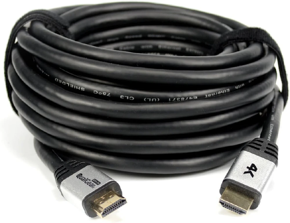 Qualgear didelės spartos ilgas Hdmi 2.0 kabelis su Ethernet (15,24 m) - 100% Ofc varis, 24 Awg, paauksuoti 24k kontaktai, Cl3 įvertinimas, trigubai ekranuotas. Palaiko 4k Uhd, 3d, 18 Gbps, Arc (qg-cbl-hd20-50ft)
