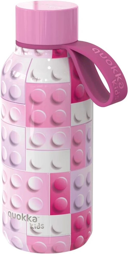 Quokka Kids Solid Rožinė Bricks termosas su nerūdijančio plieno pakabuku, 330 ml
