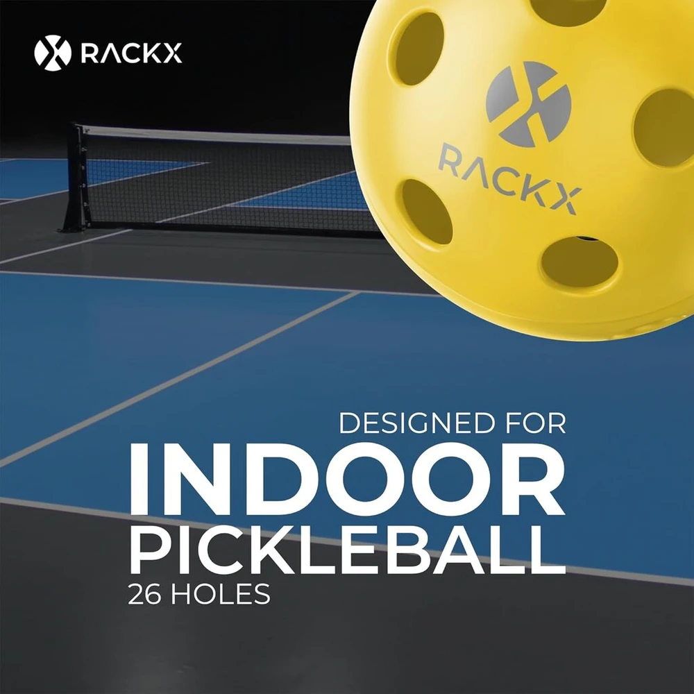 Rackx Pickleball Dot26 kamuoliukai - aukščiausios kokybės, specialiai skirti žaidimams patalpose - 26 skylutės - 4 vnt.