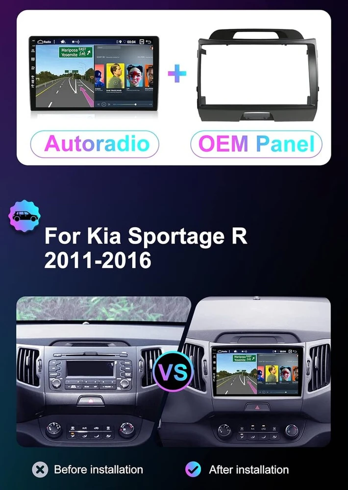 Automagnetola Radijas Kia Sportage 2010-2016, 9" Ips, Carplay, Android Auto, Gps