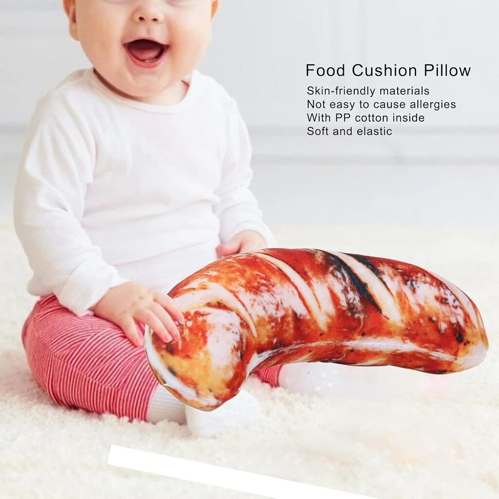 Raguso imitacinė maisto pliušinė pagalvėlė, miego dekoracija, maisto pagalvėlė, 3d imitacija, juokinga miegamajam, vaikų kambariui, lovai (šašlykų dešrelės pagalvėlė)