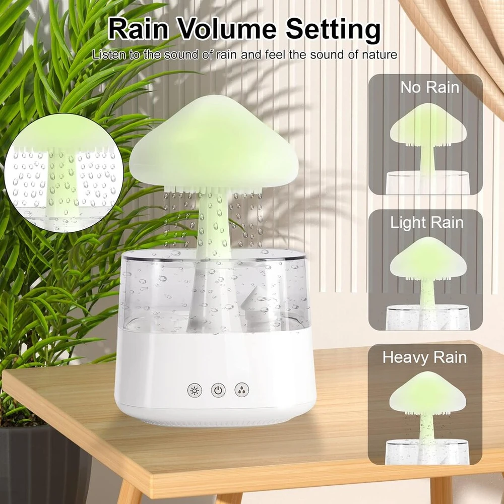 Rain Cloud drėkintuvas miegamiesiems ir dideliems kambariams, Mushroom eterinių aliejų difuzorius su 7 spalvų Led lemputėmis, gali būti naudojamas kaip naktinė lemputė, Raindrops Cloud drėkintuvas (baltas)