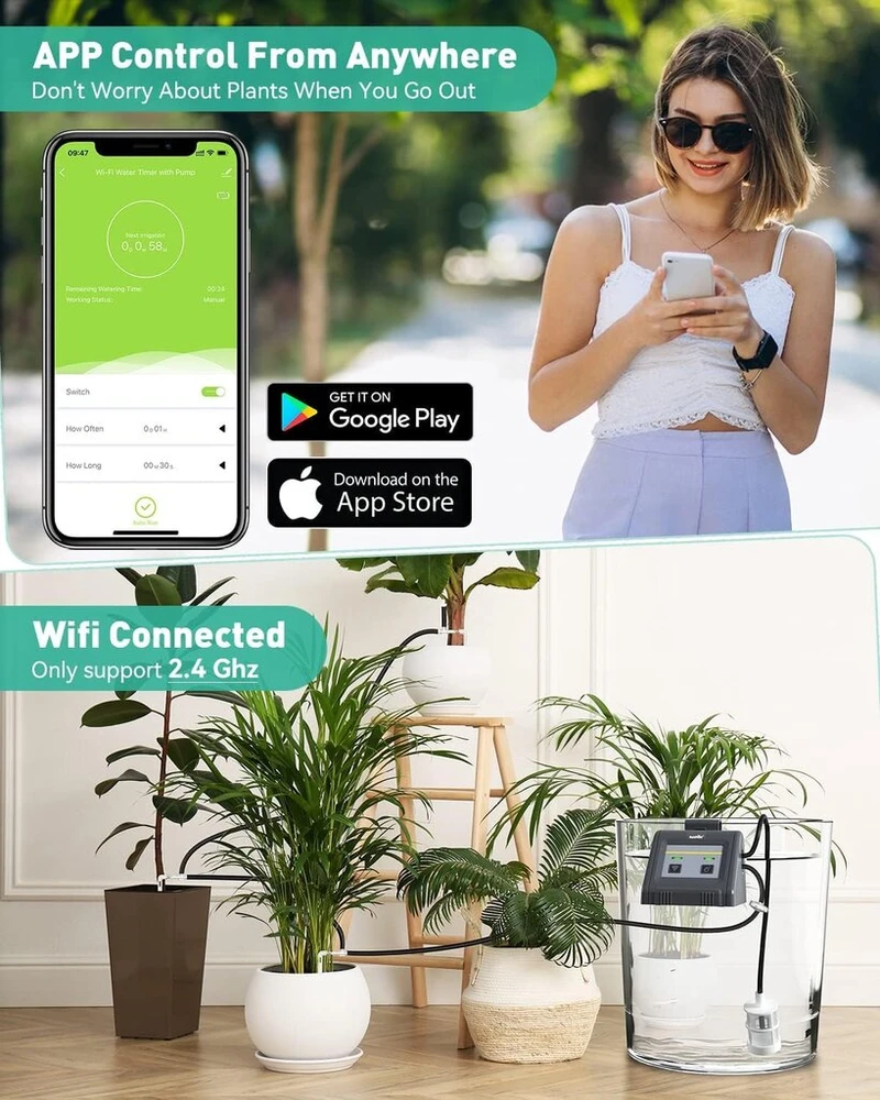 Rainpoint Wlan automatinė lašelinė drėkinimo sistema su siurbliu, Wifi automatinė drėkinimo sistema