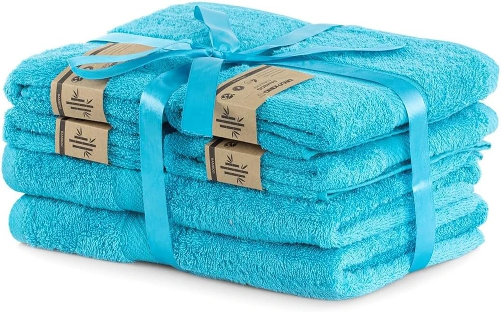 Rankšluostis Decoking vonios rankšluosčių rinkinys Turquoise, 4 rankšluosčiai 50x100 cm ir 2 rankšluosčiai 70x140 cm, medvilnė, bambuko viskozė, sugeriantys, antibakteriniai Bamby