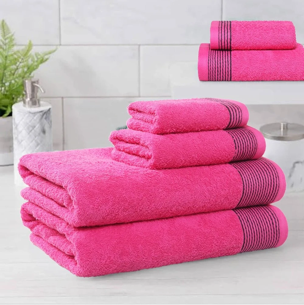 Rankšluostis Glamburg itin minkštas 6 dalių medvilninių rankšluosčių rinkinys, įskaitant 2 didelius vonios rankšluosčius 70 x 140 cm, 2 rankų rankšluosčius 40 x 60 cm ir 2 prausimosi servetėles 30 x 30 cm, hot pink