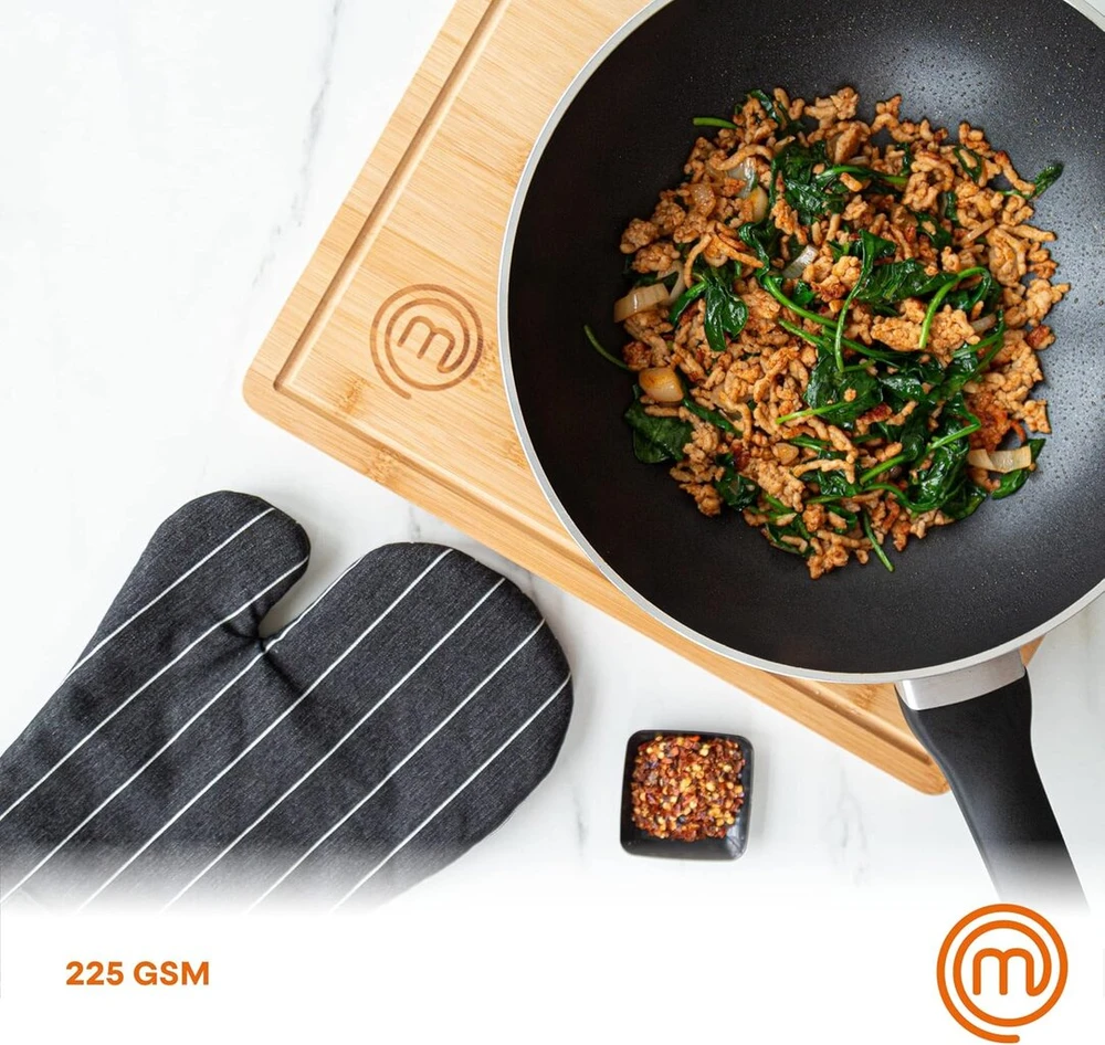 Rankšluostis Masterchef puodo laikiklio pirštinė orkaitės pirštinės atsparios karščiui 100% medvilnės orkaitės pirštinės puikiai tinka maisto gaminimui, kepimui, su pakabinimo kilpa ir veganiškos odos logotipu, juoda/balta, vilna