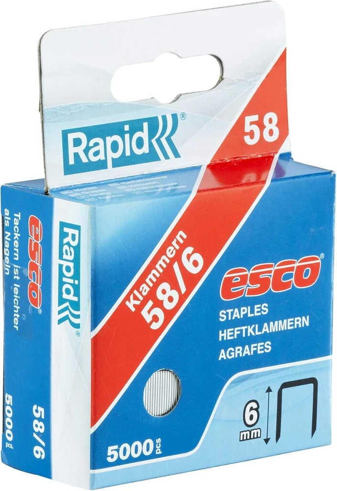 Rapid Esco kabės, 58 tipas, 6 mm, 5000 vnt. pakuotė, smulkios vielos kabės Esco segtuvui