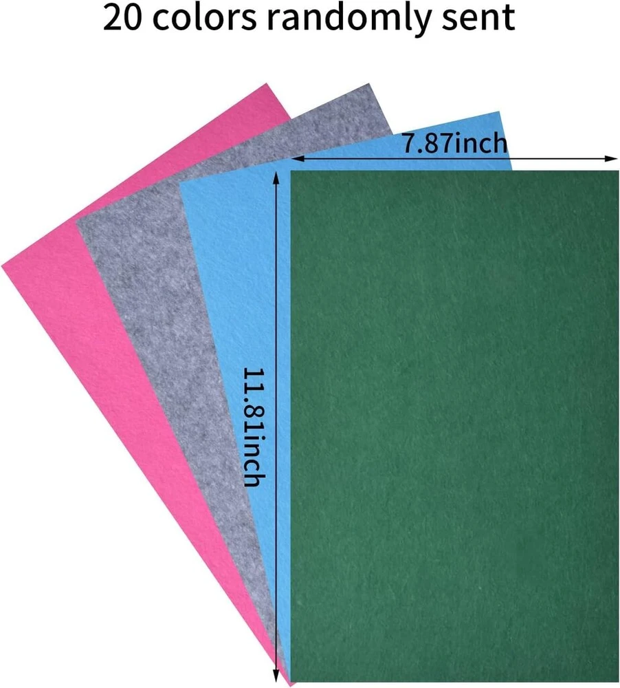 Rapidbok 20 spalvų veltinio audinys 20 x 30 cm, neaustinis veltinis audinys amatams 1 mm, spalvingi veltinio audinio lakštai, veltinis amatams, veltinio lakštai, skirti vaikų "pasidaryk pats" siuvimo dekoracijoms (atsitiktiniai)