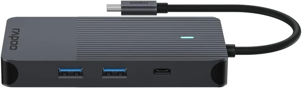 Rapoo Ucm-2005 Usb-c multiport adapteris 10-in-1, 100w Power Delivery, 2x 4k Hdmi, 1gbps Lan, 1 Usb-c ir 2 Usb-a 3.0 duomenų prievadai, Micro Sd/sd atminties kortelių skaitytuvas, Aux