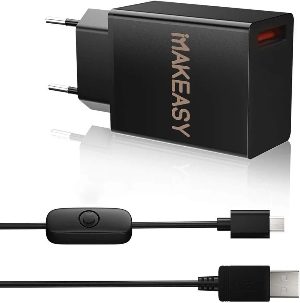 Raspberry Pi 3 maitinimo šaltinis, 3a/5v eu įkroviklis, skirtas raspberry pi 3 modelis b, b+, pi 2, banana pi su įjungimo/išjungimo jungikliu, usb įkroviklis, eu kištukas, micro usb kabelis, suderinamas maitinimo jungiklis